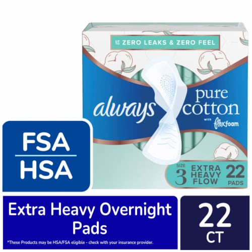 Always Pure Cotton FlexFoam Pads with Wings Extra Heavy Flow Absorbency  Size 3 Unscented, 22 count - Fry's Food Stores