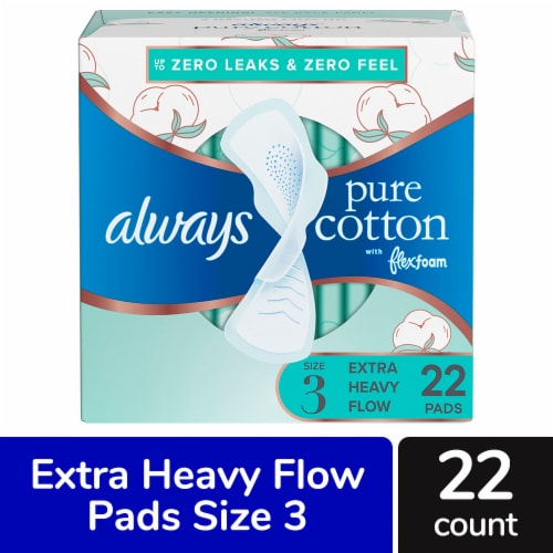 Always Pure Cotton FlexFoam Pads with Wings Extra Heavy Flow Absorbency Size 3 Unscented Perspective: front