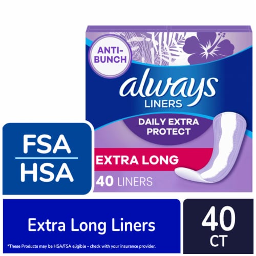 Always Anti-Bunch Xtra Protection Daily Liners Extra Long Unscented, Anti  Bunch Helps You Feel Comfortable, 40 Count