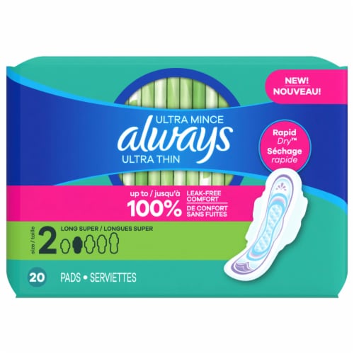 Always Ultra Thin Pads with Wings Long Super Absorbency Size 2