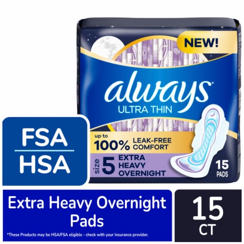 Always Ultra Thin Size 5 Extra Heavy Overnight Unscented Pads with Wings Perspective: front