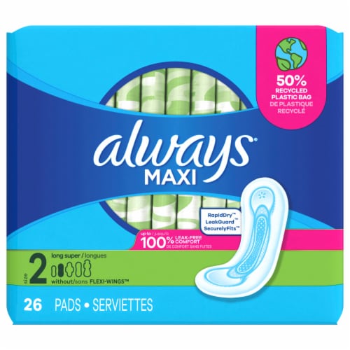 Always® Maxi Super Long 100% Leak-Free Comfort Pads Perspective: front