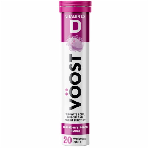 VOOST Blackberry Peach Flavor Effervescent Vitamin Drink Tablet Perspective: front
