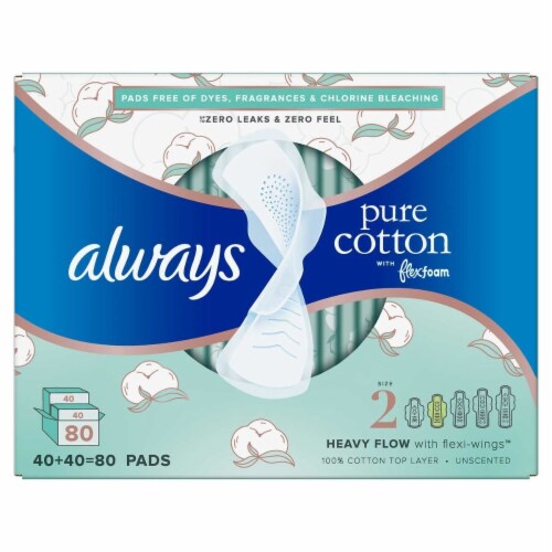 Always Pure Cotton with Flexfoam Pads, Size 2, 80 Count, 1 unit Smith