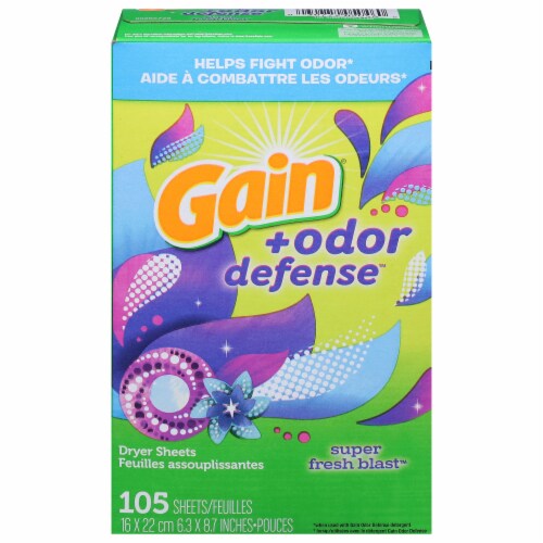Gain® + Odor Defense™ Odor Fighting Super Fresh Blast™ Dryer Sheets Perspective: front