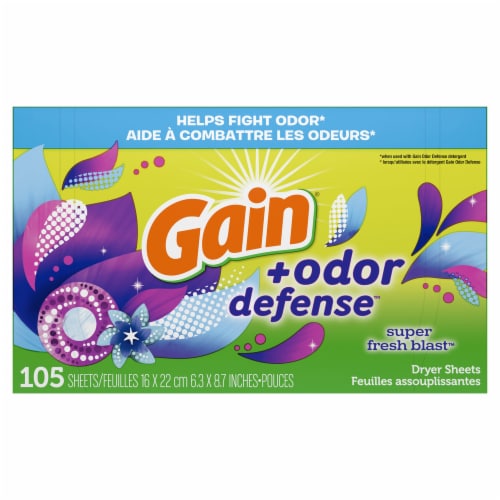Gain® + Odor Defense™ Odor Fighting Super Fresh Blast™ Dryer Sheets Perspective: front
