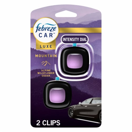 Febreze Car Air Freshener, Odor-Fighting Automotive Vent Clip, Mountain Scent Perspective: front