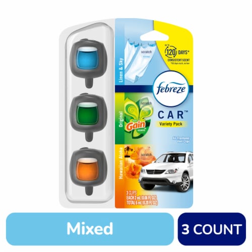 Febreze Car Air Freshener, 2 Gain Original and 2 Gain Island Fresh scents,  4 count