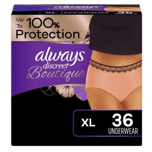 Always Discreet Boutique Incontinence Underwear, Maximum Absorbency, XL (36 Ct) Perspective: front