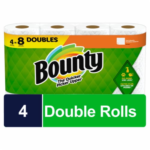 Bounty Double Roll Full Sheet White Paper Towels Perspective: front