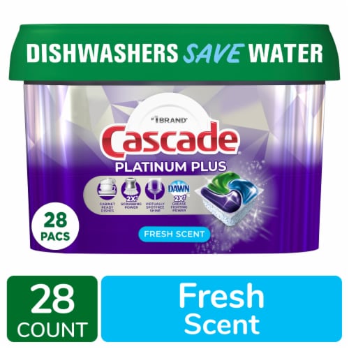 Cascade Platinum Plus Fresh ActionPacs Dishwasher Detergent Pods Perspective: front