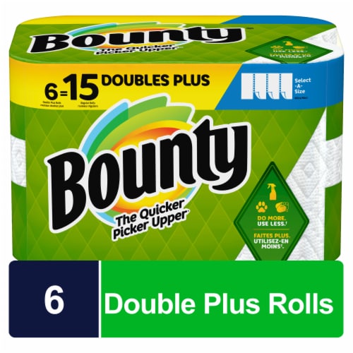 Bounty Double Plus Select-A-Size White Paper Towel Rolls, 2 rolls