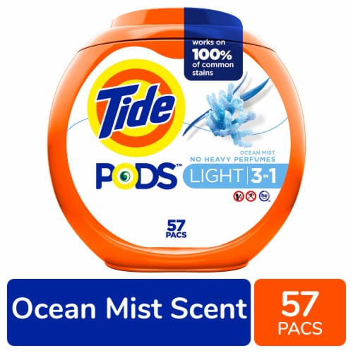 Tide PODS Light Ocean Mist Scent Liquid Laundry Detergent Pacs Perspective: front