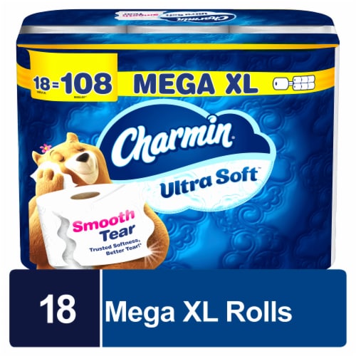 Charmin Ultra Soft 18 Mega XL Toilet Paper Rolls Perspective: front