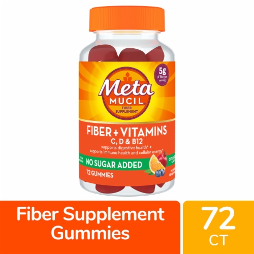 Metamucil Fiber + Vitamins C D & B12 No Sugar Added Citrus Gummies Perspective: front