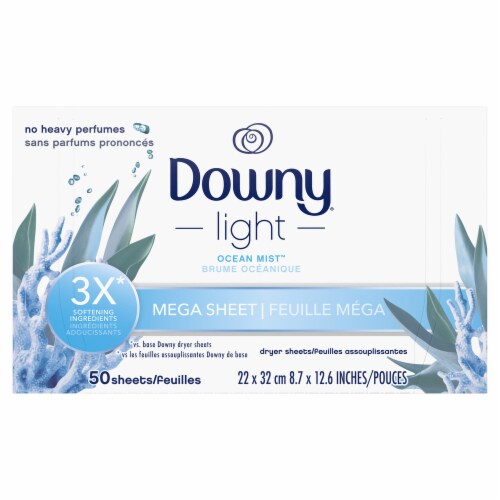 Downy® Light Mega Dryer Sheets Fabric Softener Dryer Sheets Ocean Mist Perspective: front