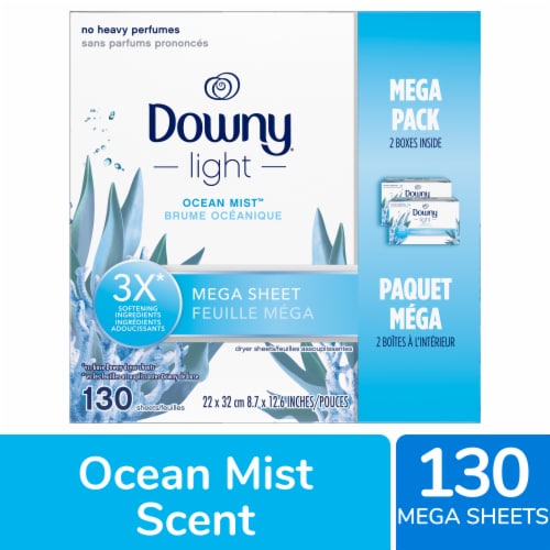 Downy Light Ocean Mist Mega Dryer Sheets Perspective: front