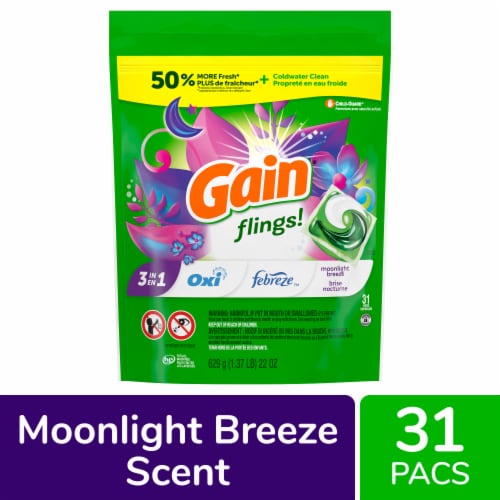 Gain Flings Moonlight Breeze Liquid Laundry Detergent Soap Pacs Perspective: front