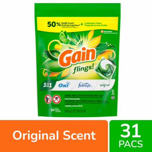 Gain Flings Original Liquid Laundry Detergent Soap Pacs Perspective: front