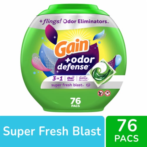 Gain Flings Plus Odor Defense Super Fresh Blast Laundry Detergent Pods Perspective: front