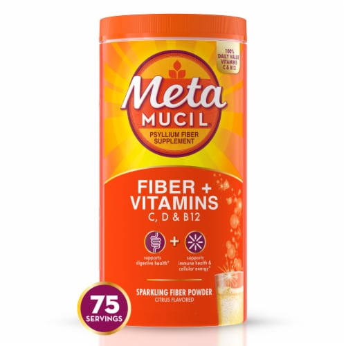 Metamucil Fiber + Vitamins C D & B12 Citrus Sparkling Powder Perspective: front