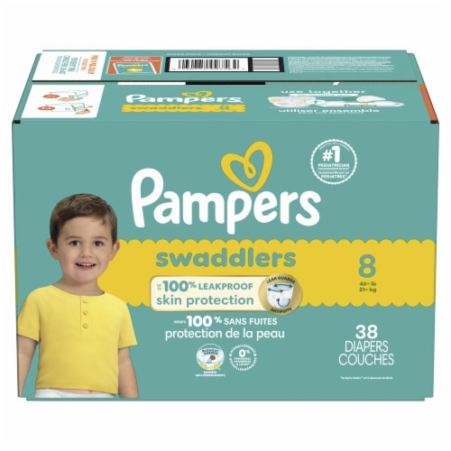 Pampers Swaddlers 100% Leakproof Skin Protection Diapers Size 8 (46 + lb) Perspective: front