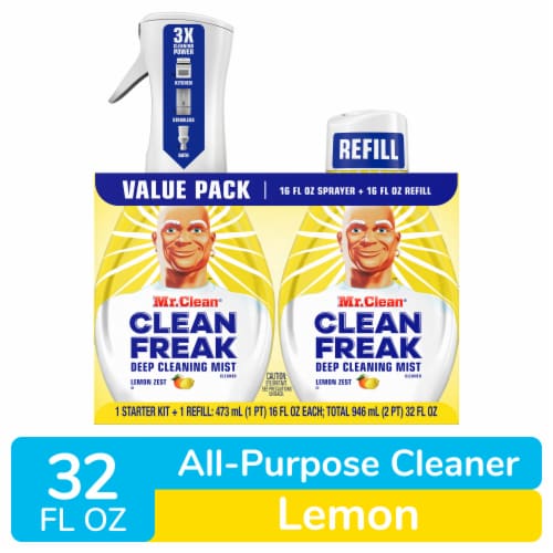 Mr. Clean Freak Deep Cleaning Mist Multi-Surface Spray Lemon Zest Bundle, 1  Starter + 1 Refill