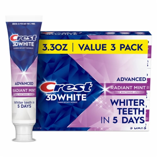 Crest 3D White Advanced Teeth Whitening Toothpaste, Radiant Mint Triple Pack Perspective: front