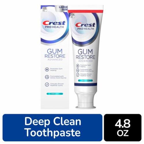 Crest Pro-Health Advanced Gum Restore Deep Clean Toothpaste Antibacterial Flouride Enamel Protection Perspective: front