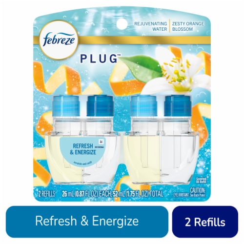 Febreze Odor-Fighting PLUG Air Freshener Oil Refills, Refresh & Energize Perspective: front