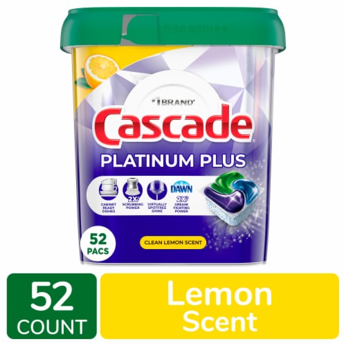 Cascade Platinum Plus ActionPacs Lemon Scent Dishwasher Detergent Pods Perspective: front