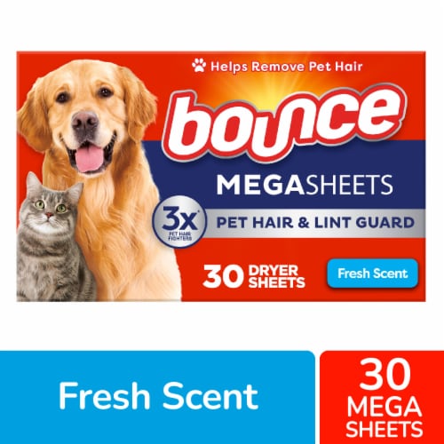 Bounce Pet Hair & Lint Guard Fresh Scent Mega Dryer Sheets Perspective: front
