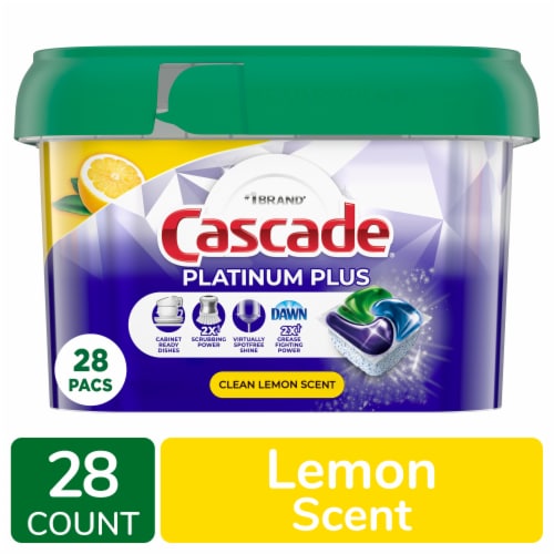 Cascade Platinum Plus ActionPacs Lemon Scent Dishwasher Detergent Pods Perspective: front