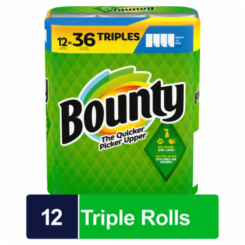 Bounty Select-A-Size Paper Towels, 12 Triple Rolls, White, 135 Sheets Per Roll