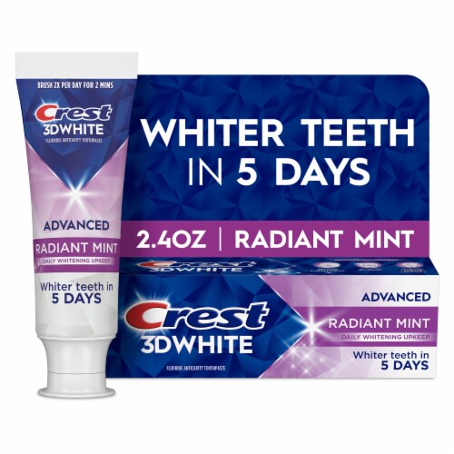 Crest 3D White Advanced Teeth Whitening Toothpaste, Radiant Mint Perspective: front