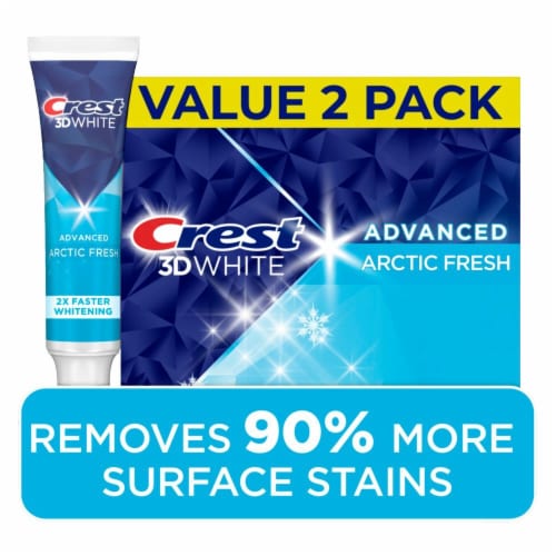 Crest 3D White Advanced Teeth Whitening Toothpaste, Arctic Fresh Twin Pack Perspective: front