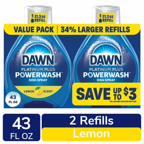 Dawn Powerwash 2 Refills Lemon Scent Spray Dish Soap Perspective: front
