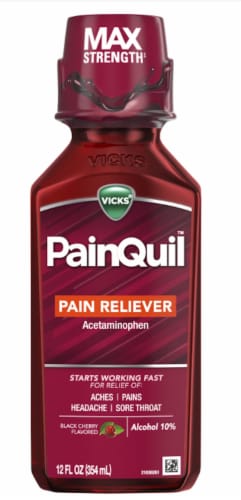 Vicks® PainQuil™ Pain Reliever Black Cherry Liquid  Acetaminophen 1000mg Perspective: front