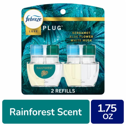 Febreze Plug Odor-Fighting Scented Oil Air Freshener Dual Refill Rainforest Perspective: front