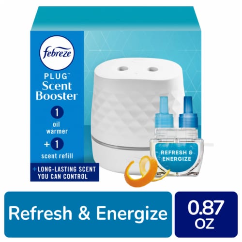 Febreze PLUG Scent Booster Refresh & Energize Starter Kit Oil Diffuser Air Freshener Plug In Device Perspective: front