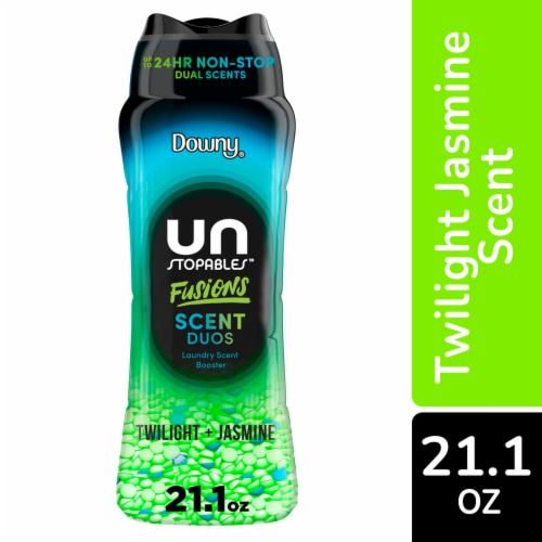 Downy Unstopables Fusions In-Wash Laundry Scent Booster Beads, Twilight and Jasmine Scent, 21.1 oz Perspective: front