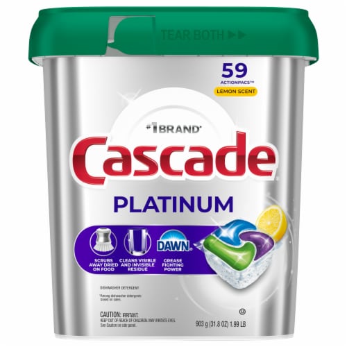 Cascade Platinum Dishwasher Detergent with Liquid & Powder Lemon Scent Perspective: front