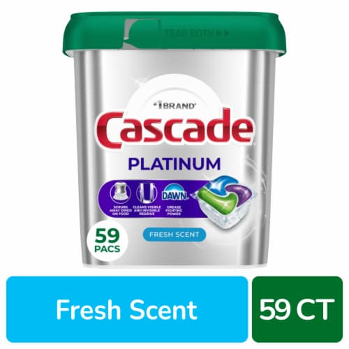 Cascade® Auto Dishwashing Pouch with Liquid & Powder Fresh Scent Dishwasher Detergent Pods Perspective: front