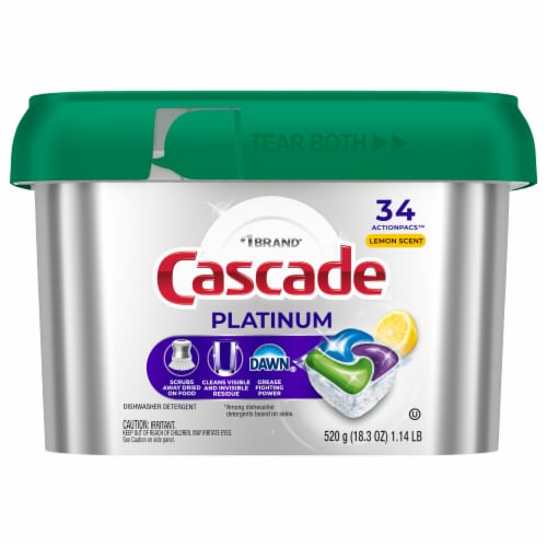 Cascade Platinum ActionPacs™ Auto Dishwashing Detergent With Dawn® Lemon Scent Pacs Perspective: front