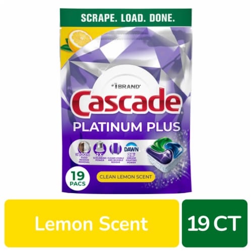 Cascade® Auto Dishwashing Pouch with Liquid & Powder Lemon Perspective: front