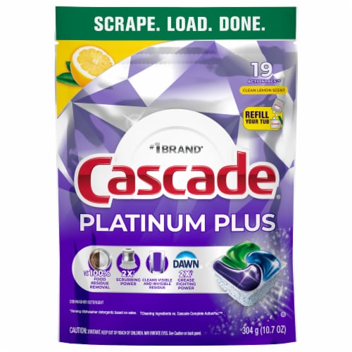 Cascade Platinum Plus Dishwasher Pods Dishwasher Detergent Dish Detergent Soap Lemon Perspective: front