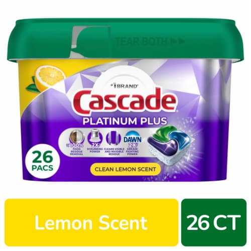 Cascade® Platinum Plus Clean Lemon Scent Auto Dishwashing Liquid & Powder ActionPacs™ Perspective: front