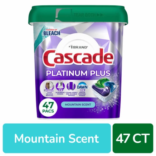 Cascade® Platinum Plus Mountain Scent Auto Dishwashing Liquid & Powder ActionPacs™ Perspective: front