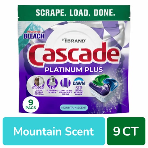 Cascade® Platinum Plus Auto Dishwashing Pouch Mountain Scent Perspective: front