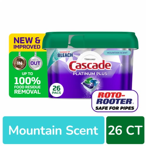 Cascade Platinum Plus Dishwasher Pods Mountain Perspective: front